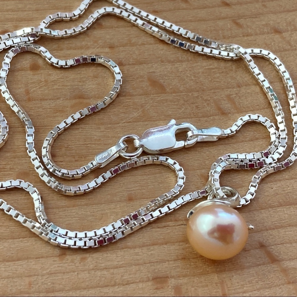 Pink Freshwater Pearl Necklace 18" 925 Silver - Picture 6 of 14